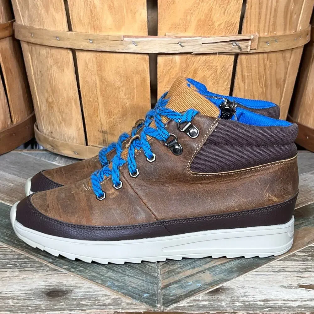 Clarks x Jack Nano Jaxton Run Brown Leather Blue Zip Up Laced Boots Boys Size 4